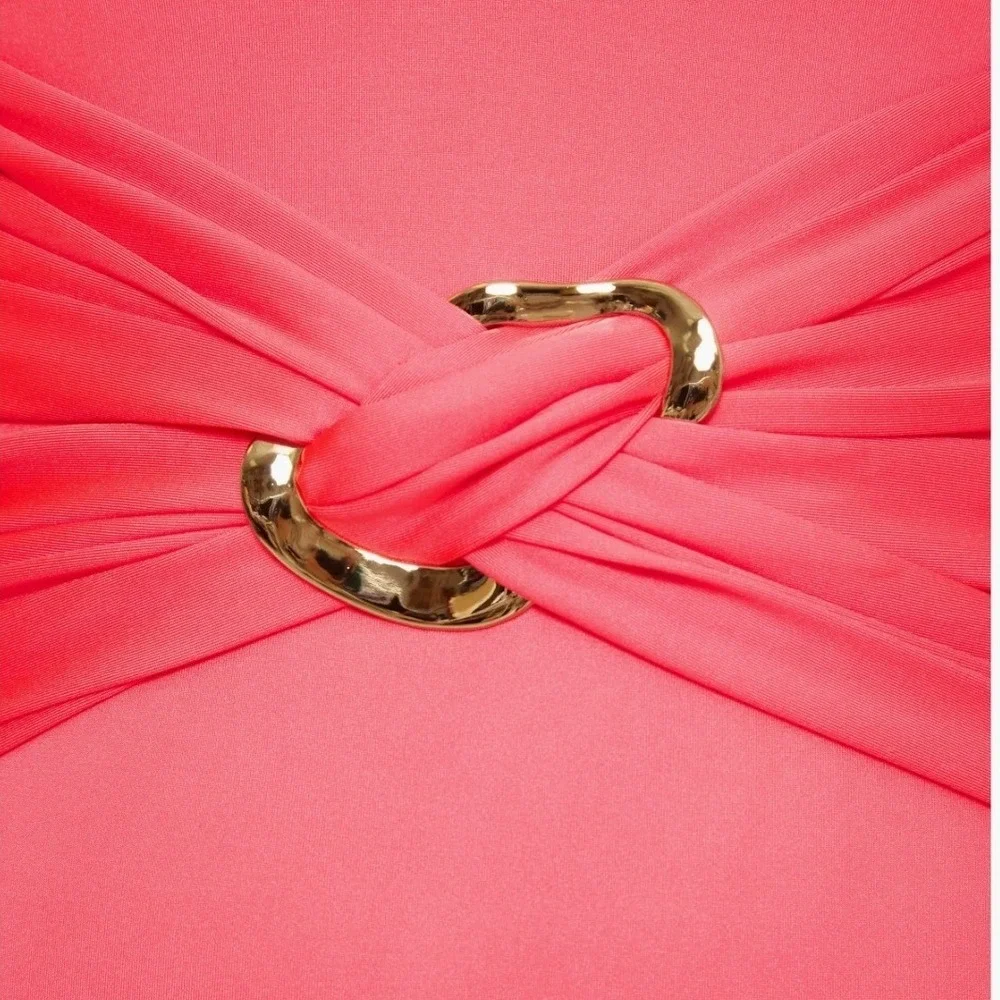Trina Turk Sz 8 Coral Pink Monaco Wrap One-Piece Swimsuit Cross Back Pads $178